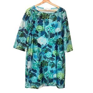 Lesley Evers Floral Summer Dress Size Large Cotton 3/4 Sleeves 2 Pieces Cami